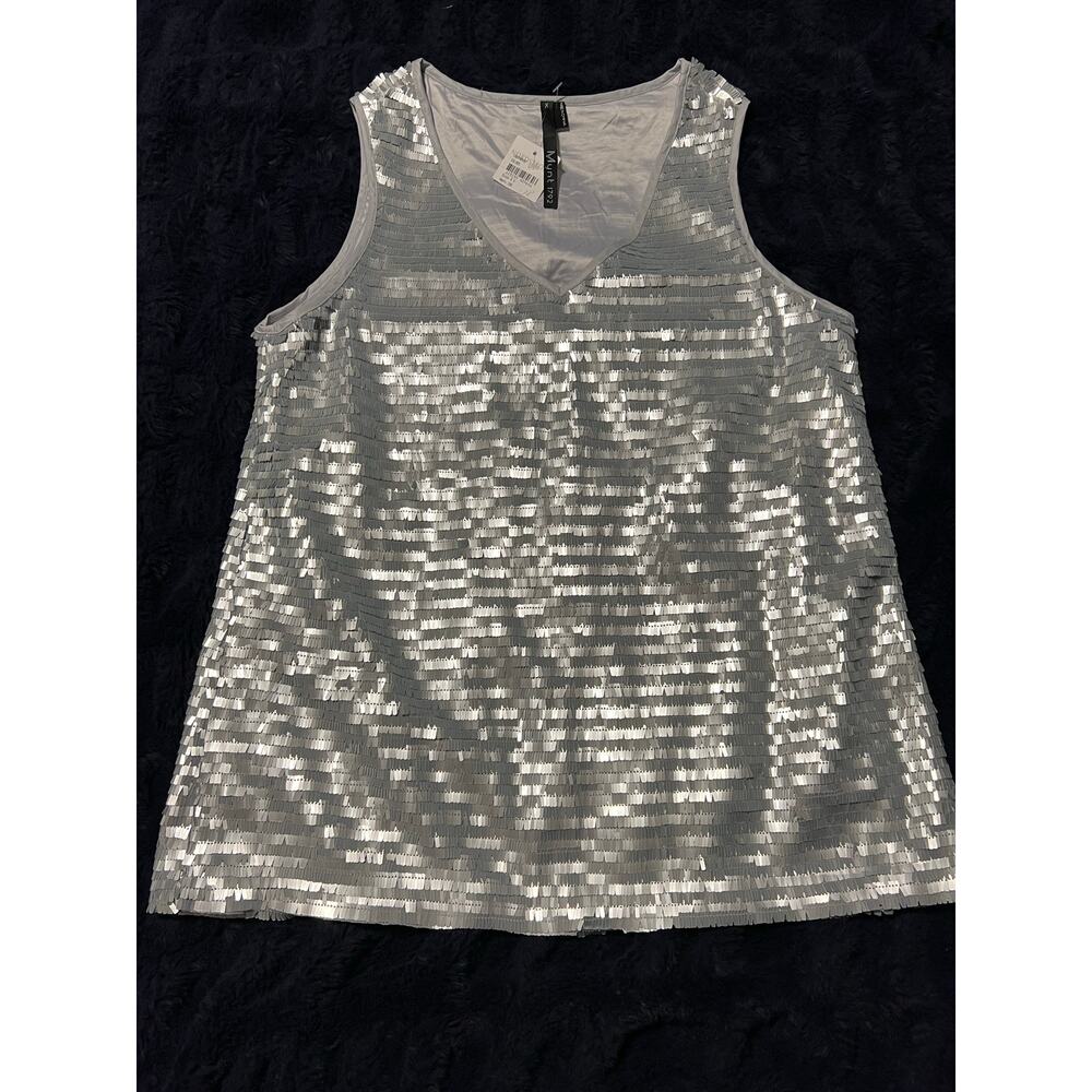 Mynt 1792 0X Silver Sequin Tank Top Sleeveless Plus Size NWT